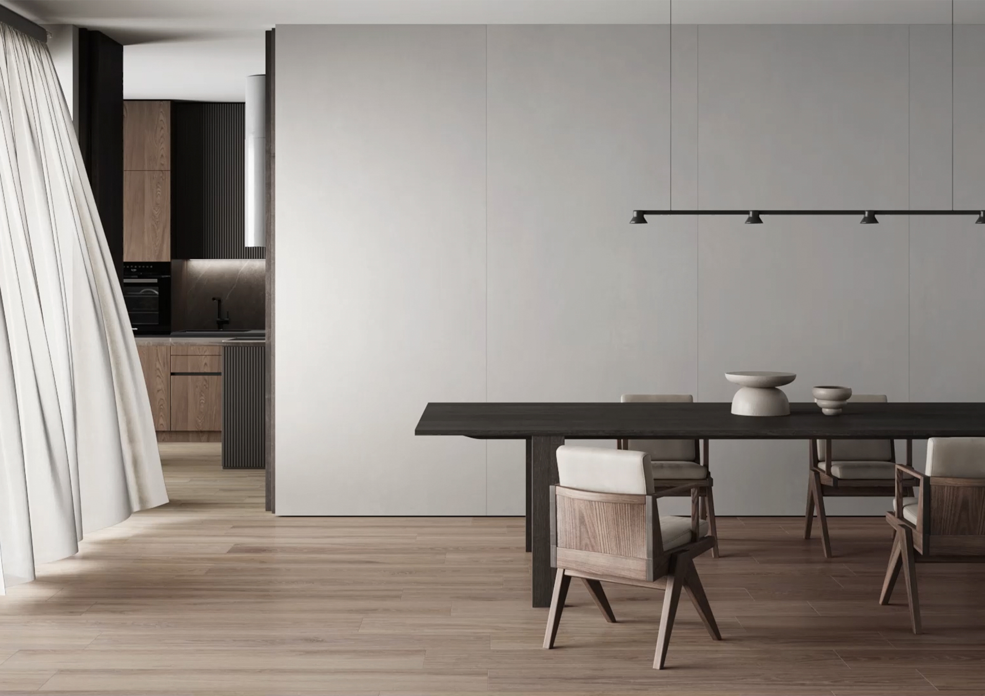 Cocina y comedor de inspiración TAU Albar en madera y tonos naturales